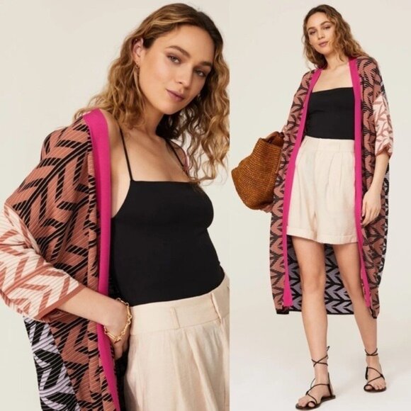 sita murt Chevron Kimono 44 Tribal Cardigan Duster Bohemian Knit Longline - Picture 1 of 14